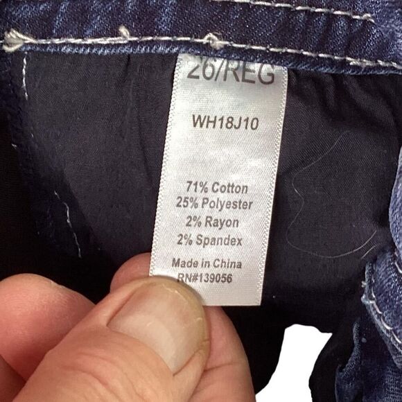 Shyanne Straight Jeans 26 Blue Low Rise Stretch Rhinestone Embroidery Hemmed - Picture 9 of 9